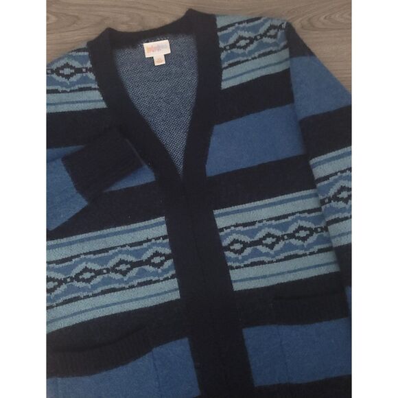 LuLaRoe Womens XS Peyton Stripes Blue Colorway Cardigan Front Pockets Pre-Loved - Picture 1 of 7
